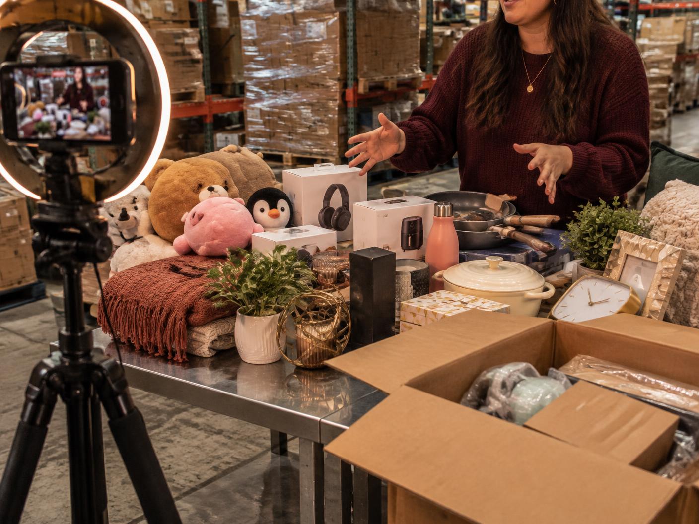 Live-selling stream from the warehouse floor